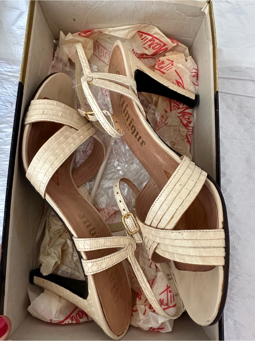 Vintage Martinique Snake 9AA Cream Strappy Slingback Sandals